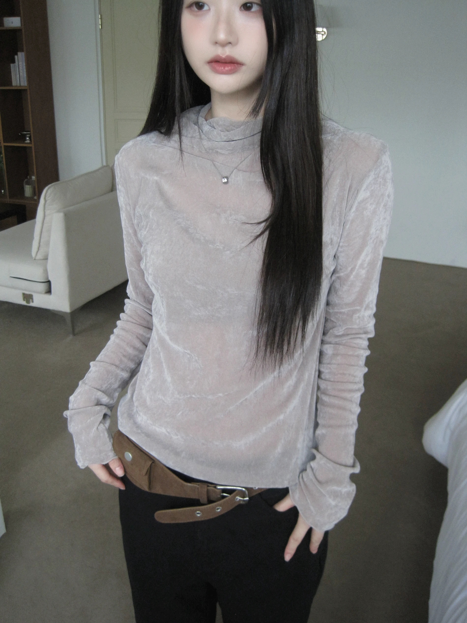 벨벳 스판 폴라 티셔츠 (4color)