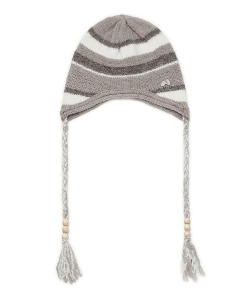 스트라이프 이어플랩 비니 (베이지)