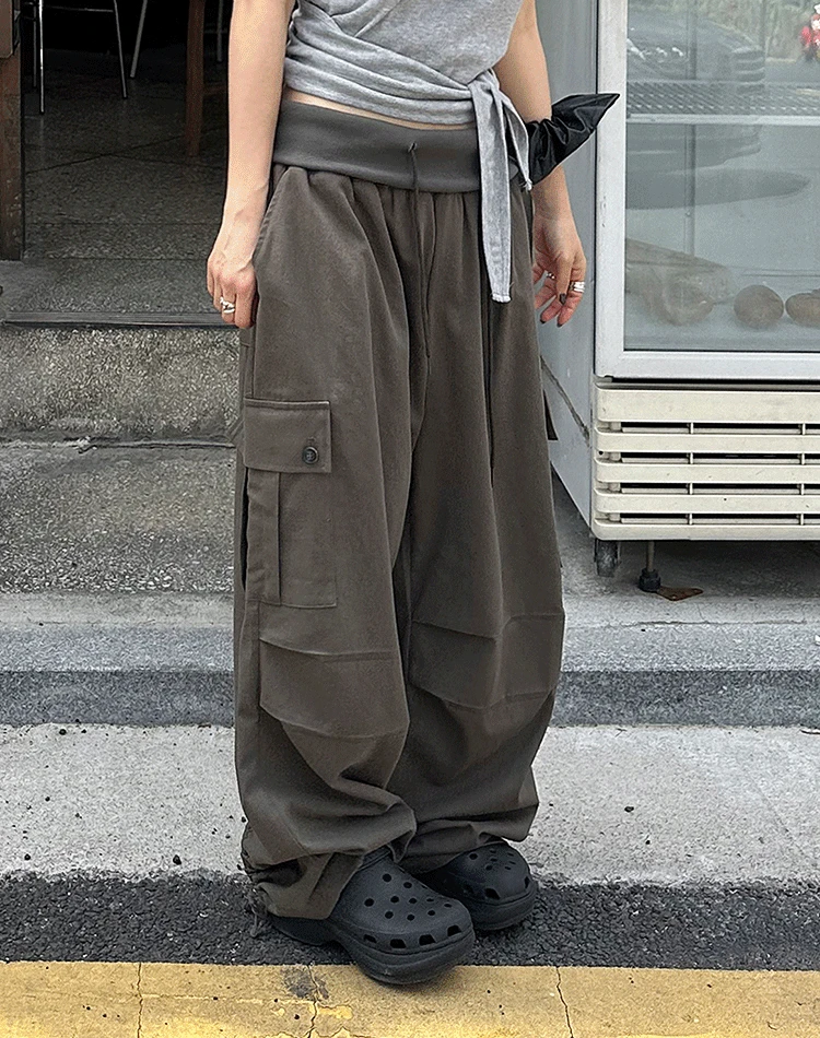 코튼 와이드 폴드 팬츠