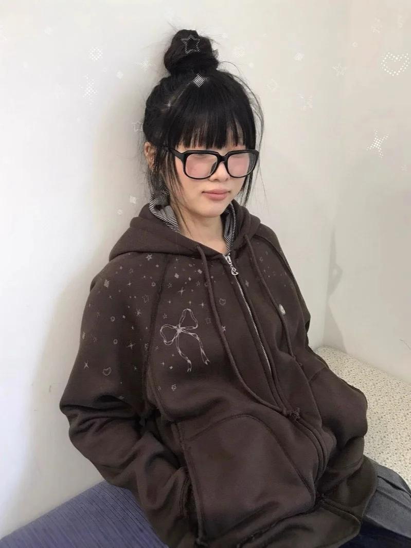 스타 프린트 후드티 루즈핏 긴팔 스타일리시한 후드 지퍼 프린트 후드티 후드 스웨트셔츠 후드티 후드 스웨트셔츠 후드티
