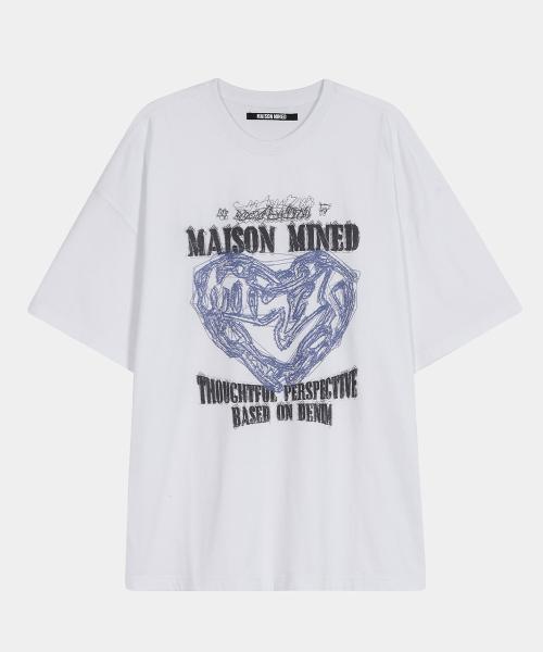 DOODLE HEART HALF T WHITE GREYISH BLUE