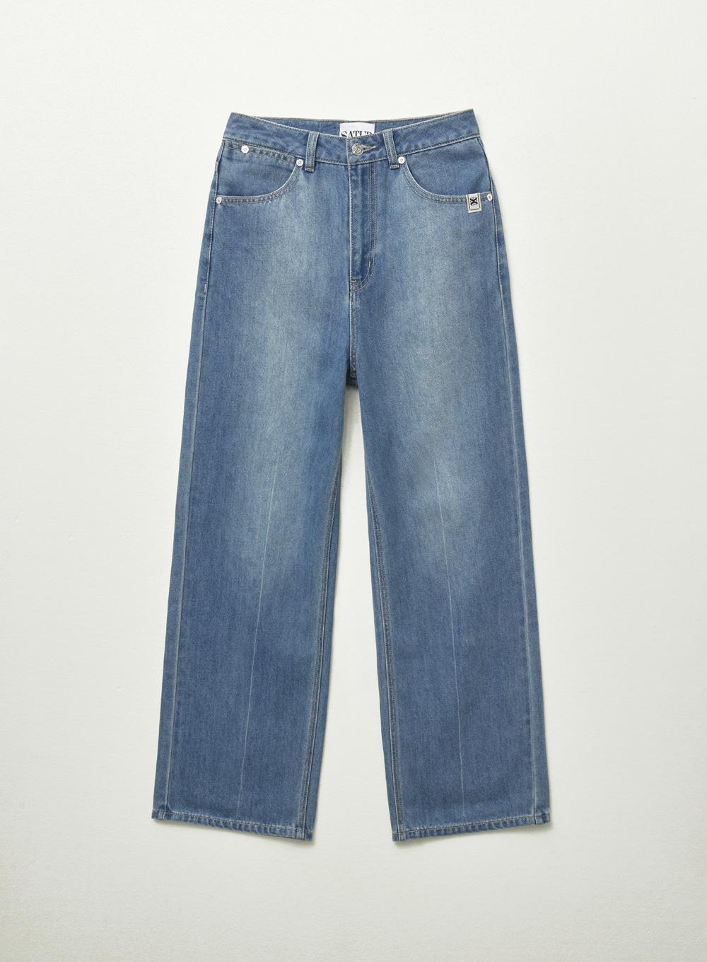 (W) Linen Relaxed Denim Pants - Blue
