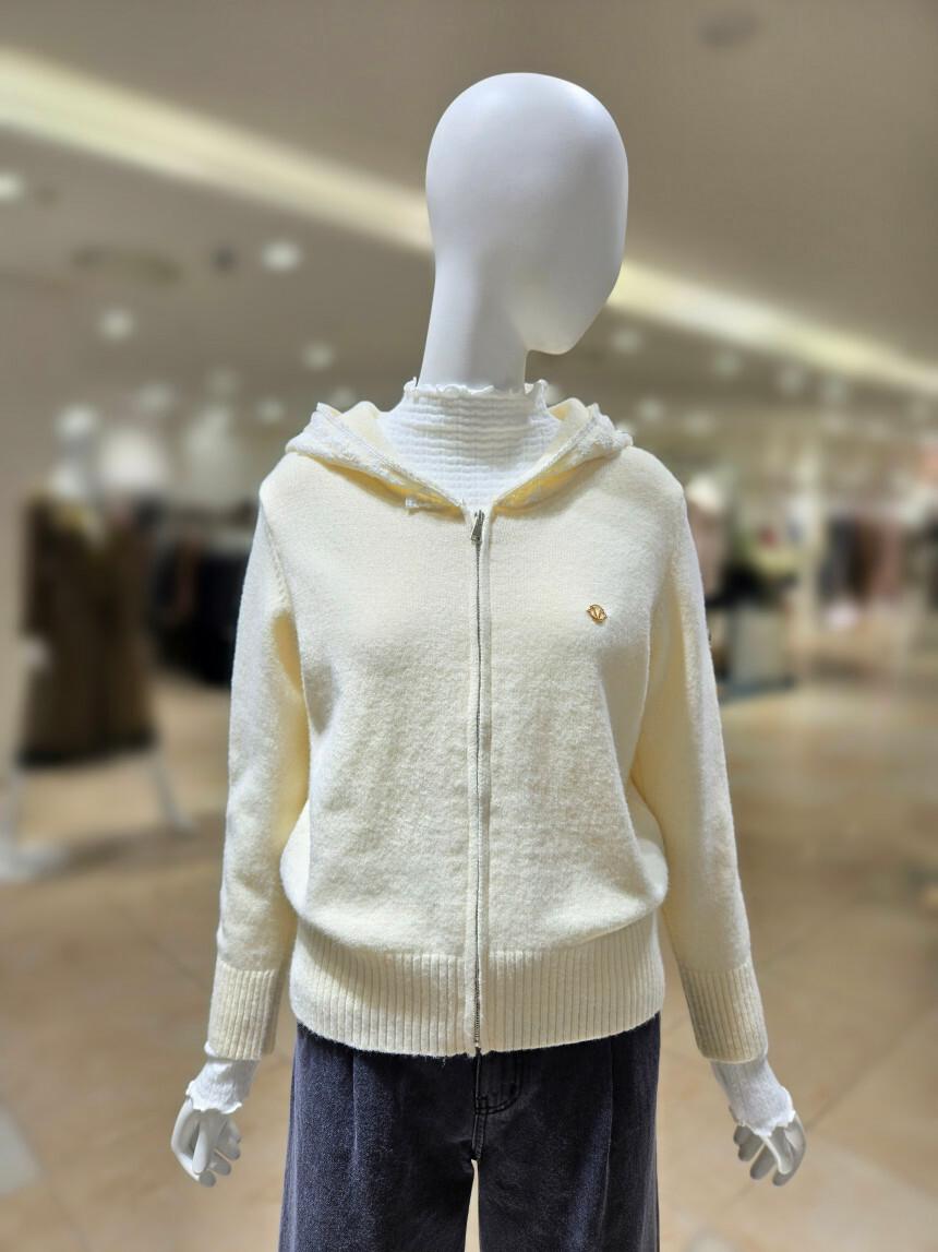 [올리브데올리브] 후드 레이스 배색 니트 집업 가디건 YK5SD421