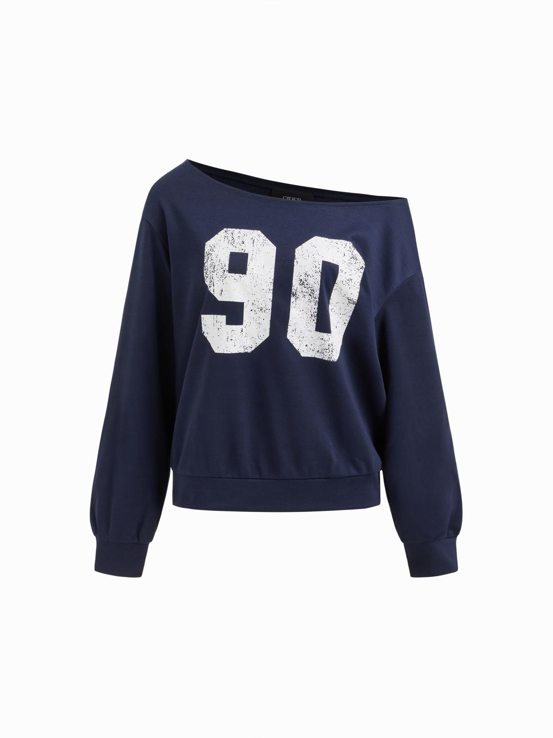 90 Terry Asymmetrical Neck Long Sleeve Sweatshirt