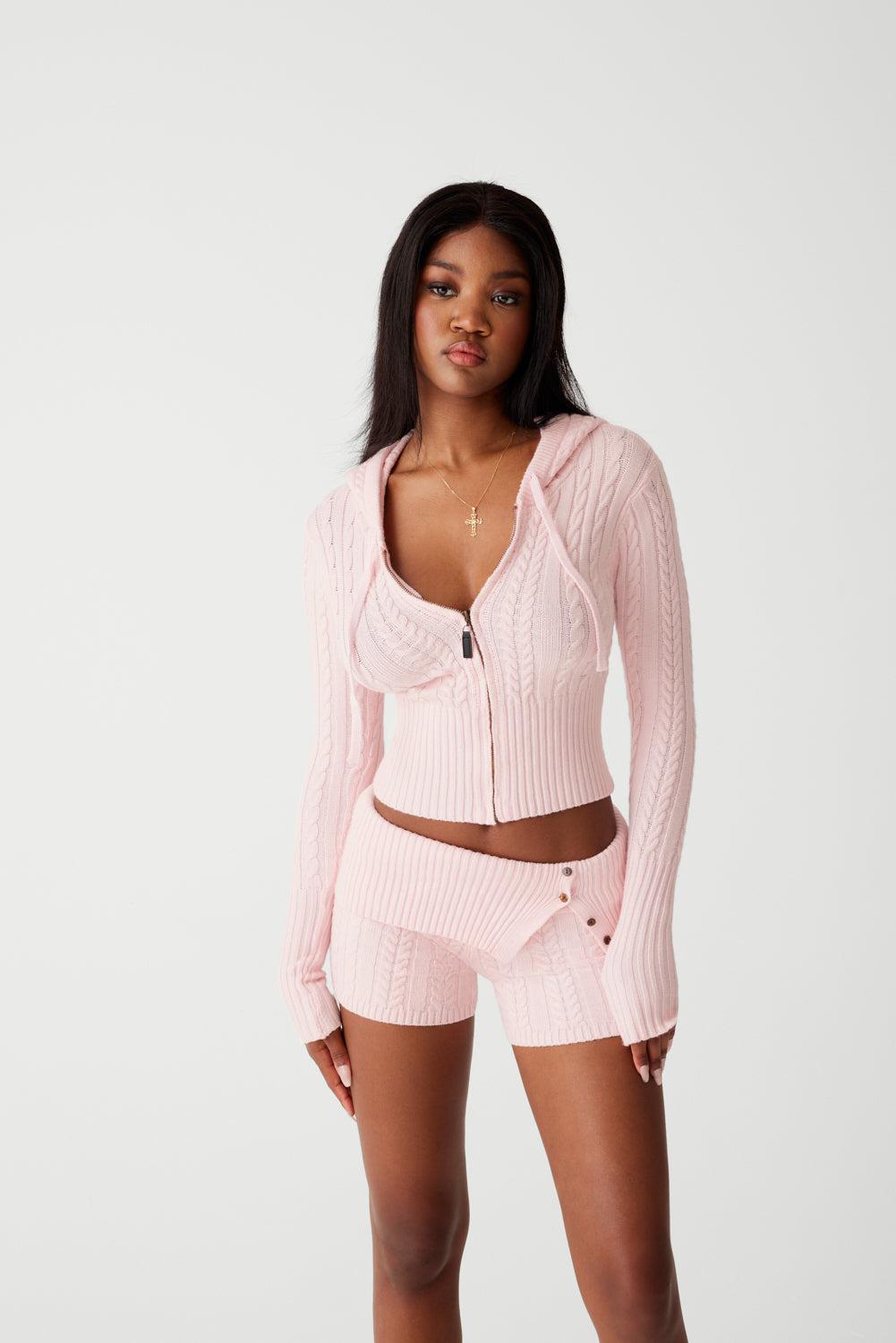Aimee Cable Cloud Knit Hoodie - Rose Quartz - Rose Quartz / S