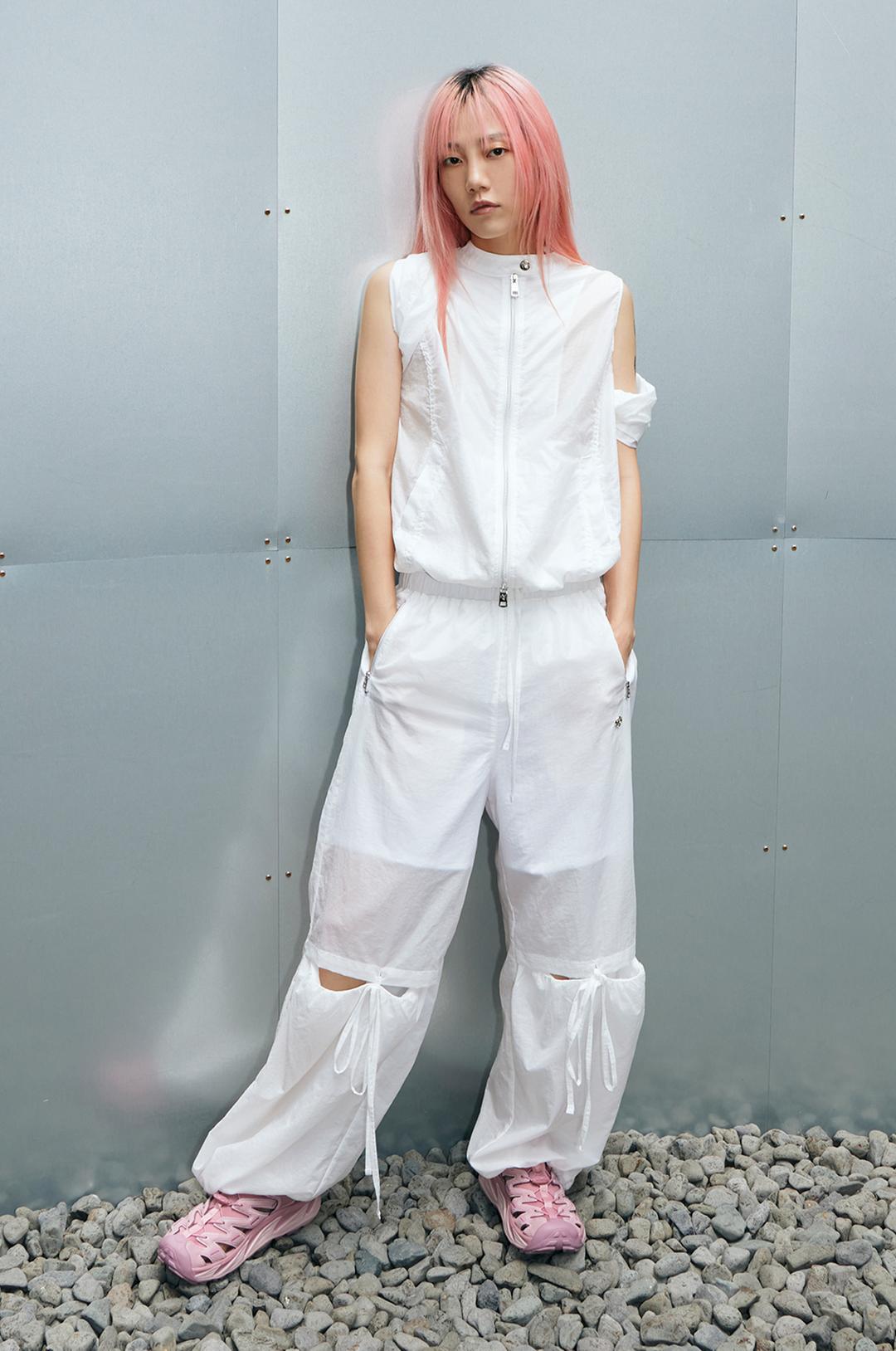 G_KNEE RIBBON SHEER PANTS / WHITE