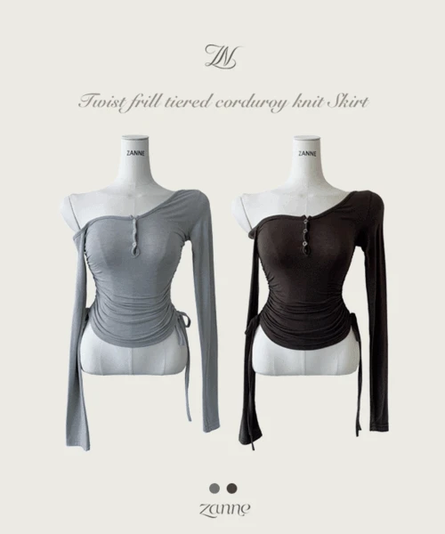 원모어 버튼 언발 속기모 오프숄더 티셔츠