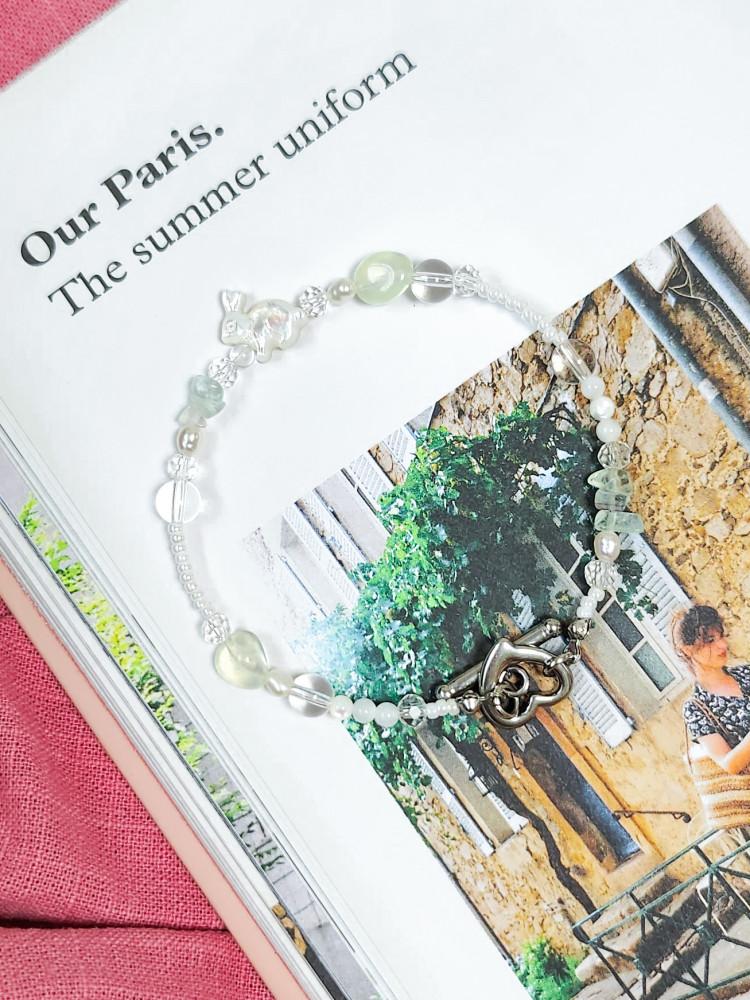 풀숲의 토끼 원석 팔찌 여름 데일리 선물 우정 빈티지 코디 비즈