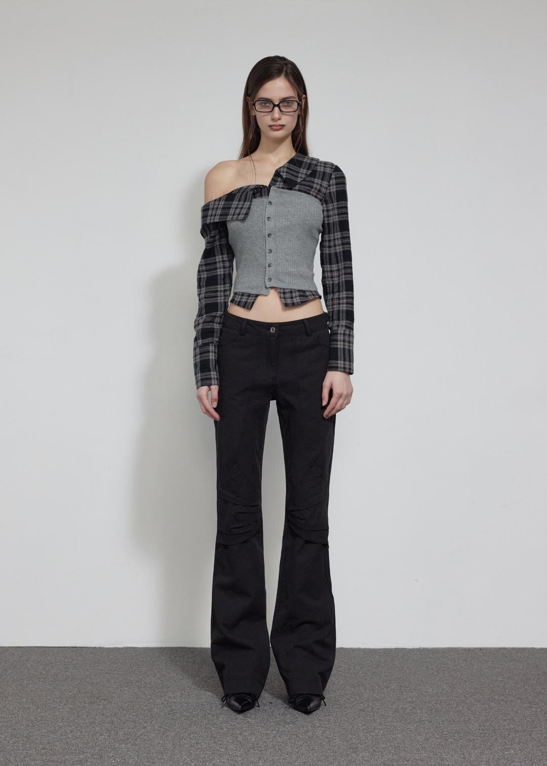 BUTTON KNIT BUSTIER, MELANGE GRAY