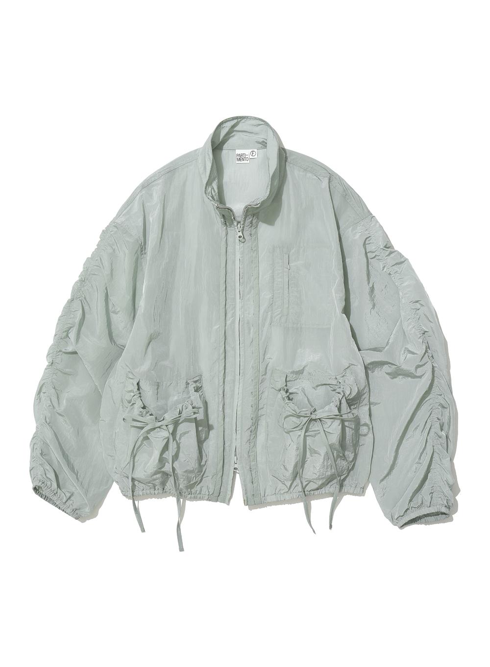 [WOMEN] SHEER SHIRRING TRACK JACKET_DUSTY MINT
