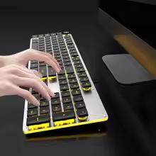 EWEADN GX710S 사무실 키보드 무음, 올 메탈 패널 104 키, 물방울 키캡 포함, 게임 및 사무실용 유선, 화이트 및 블랙