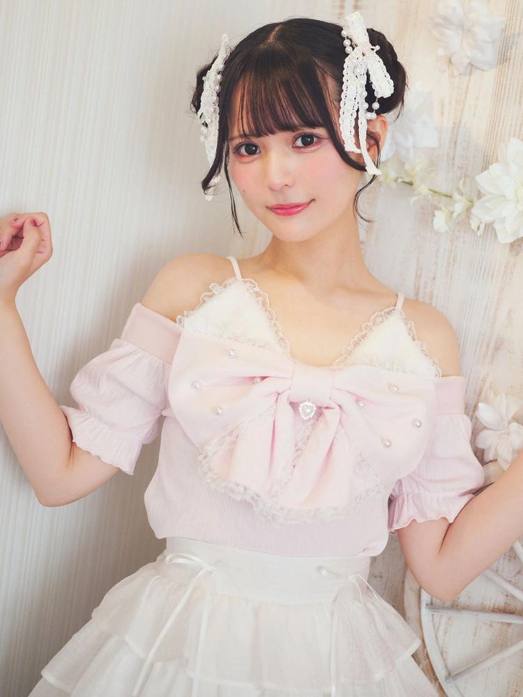 リボンネコちゃんオフショルテレコTOPS
