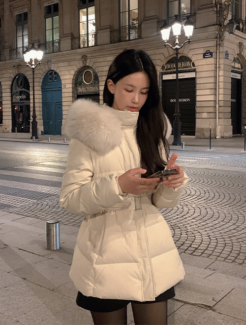 베니토 [퍼없이도예쁜6way/브랜드동일공정/오리털100/1등급폭스퍼/톤리스][made]  프리미엄 메종 폭스퍼 벨티드 하프 패딩 (겨울/가을/간절기/신상/데일리/데일리룩/출근룩/데이트룩/프리미엄/하프패딩/패딩)