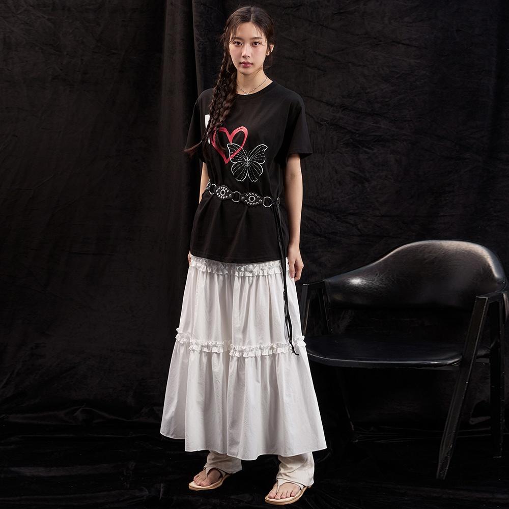 FRILL TIERED LONG SKIRT_IVORY