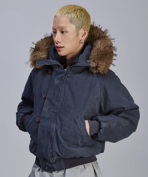 빈티지 워시드 N2B 숏 패딩 자켓[워시드블루]