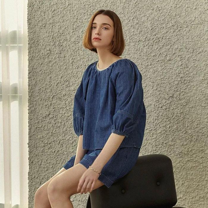 Balloon Sleeve Denim Top KJ2MB6210_22