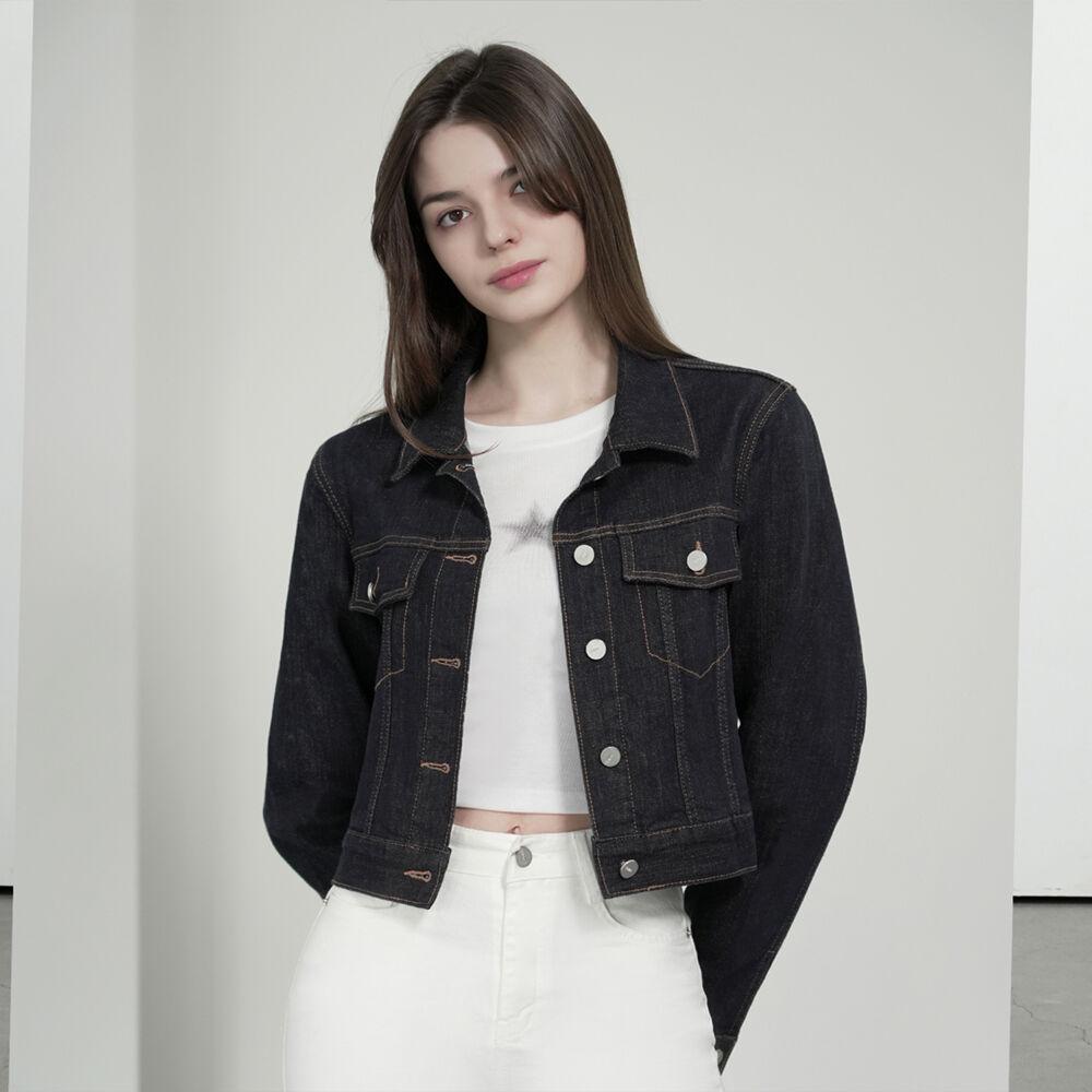 W1033 크롭 데님 자켓_논페이드