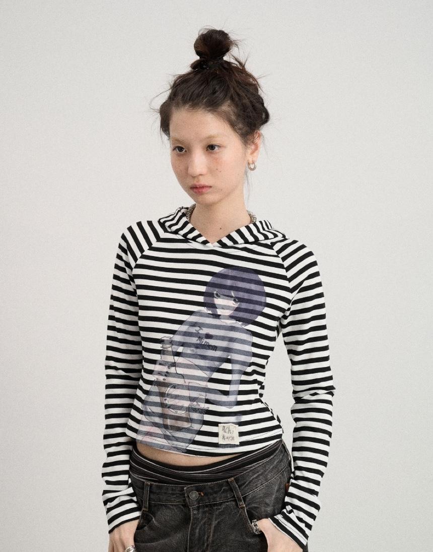 Achihara Drunken Minnie Stripe Hoodie (4color)