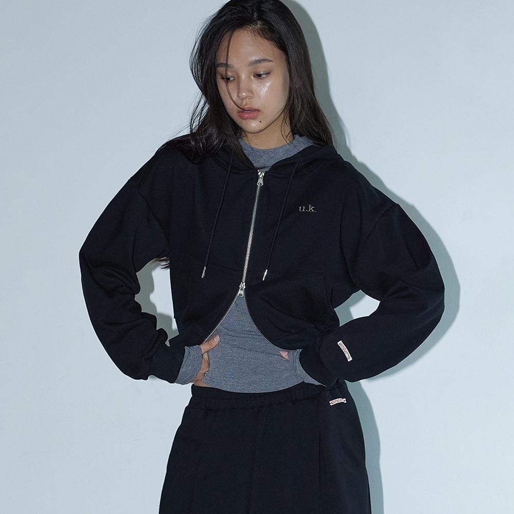 SOFT CROP ZIP-UP HOODY BLACK