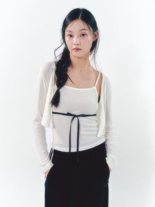 Knit Ribbon Shirring Top Set Ivory