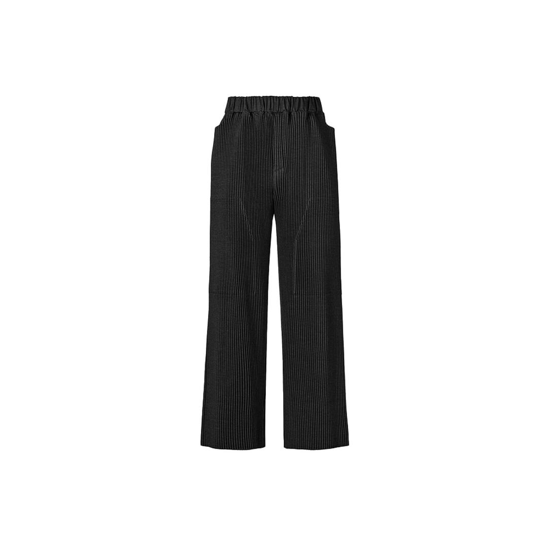 [공용] 아웃포켓 데님 플리츠 스트레이트 팬츠 (블랙)