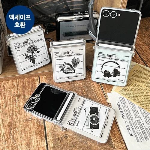 [TC] 오토 힌지 마그네틱 클리어 하드 케이스(맥세이프 호환) [블랙 아트웍] Z플립7 7FE 6 5