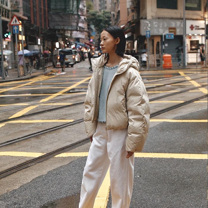 Hooded Goose Down Padding(Light beige)