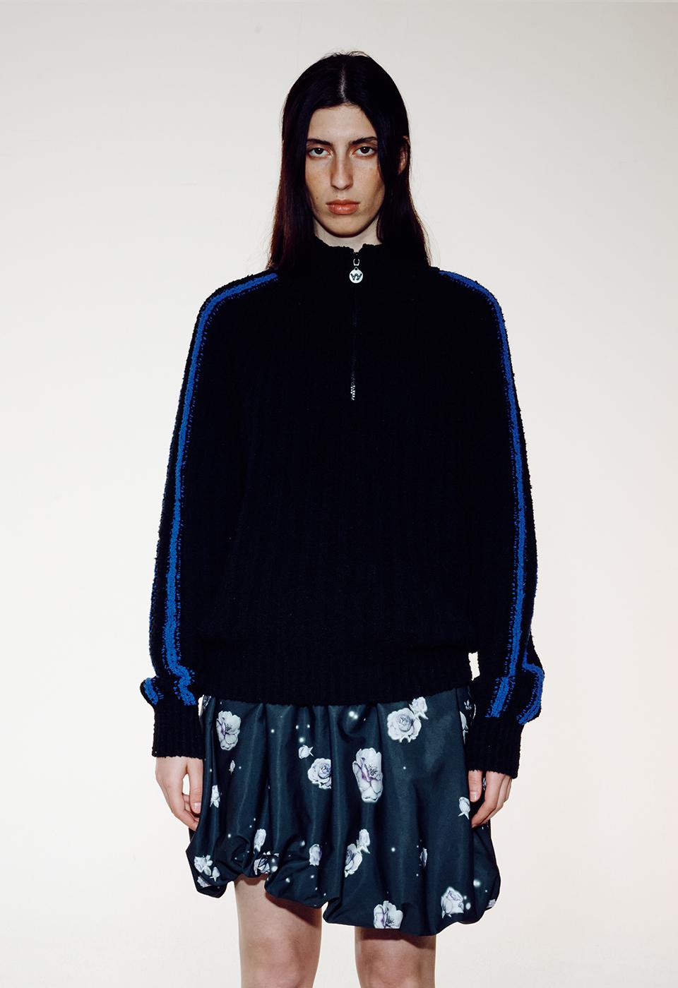 RIBBED HALF-ZIP PULLOVER, BLACK