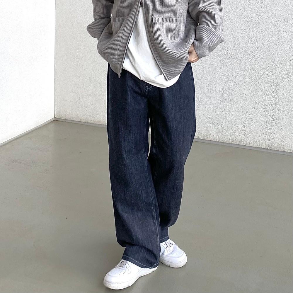 (남녀공용)Cv deep blue wide denim pants - 그룸 진청 생지 와이드 데님 팬츠