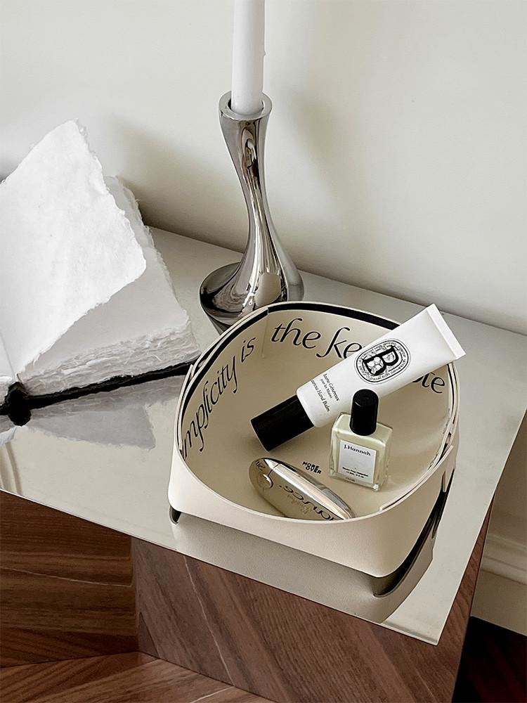 빈티지 베이지 레더 트레이 가죽소재 화장품 악세사리 립스틱 자동차키 데스크탑 바구니 특이한 유니크 간식 화장품 잡동사니