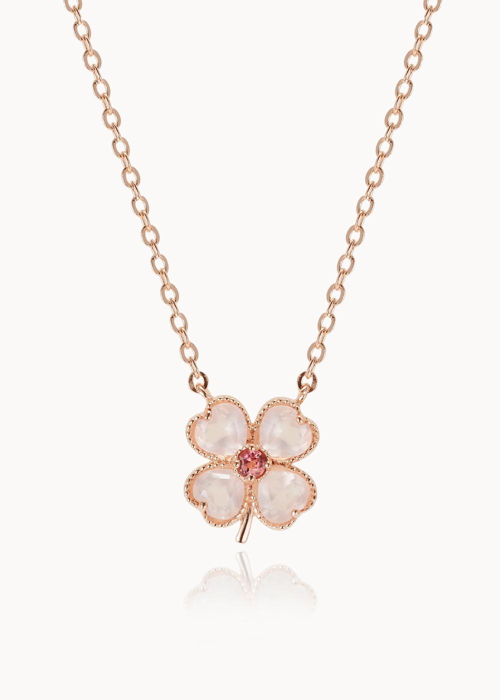 Lucky Heart Clover Necklace - Rose Quartz & Pink Tourmaline