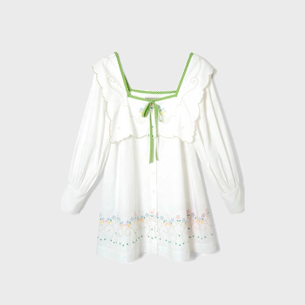 (W) MALA MINI DRESS - ECRU EMBROIDERY (BRIGHT WHITE)