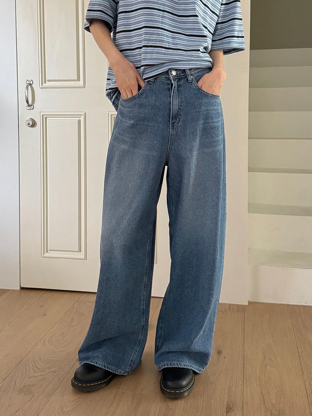 BLOCK WIDE DENIM PANTS (2COLORS)