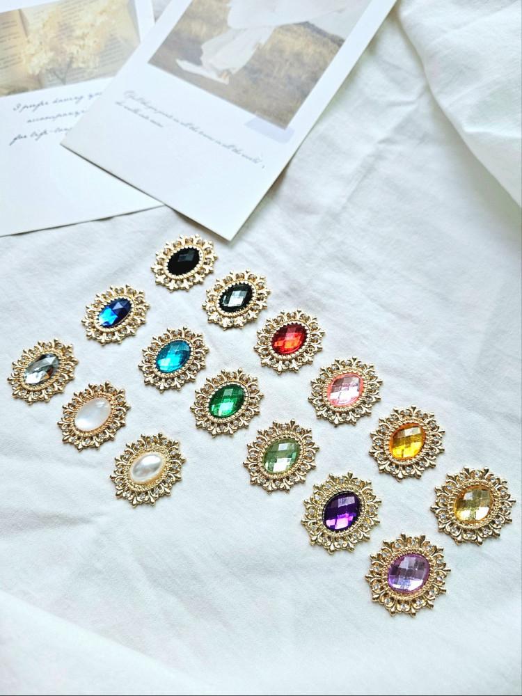 [10개]큐빅 보석단추 장식재료 크리스탈 리본공예 헤어핀 재료 아크릴 파츠 데코덴