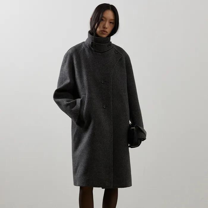 커브드 메리노 울 하프코트_GREY