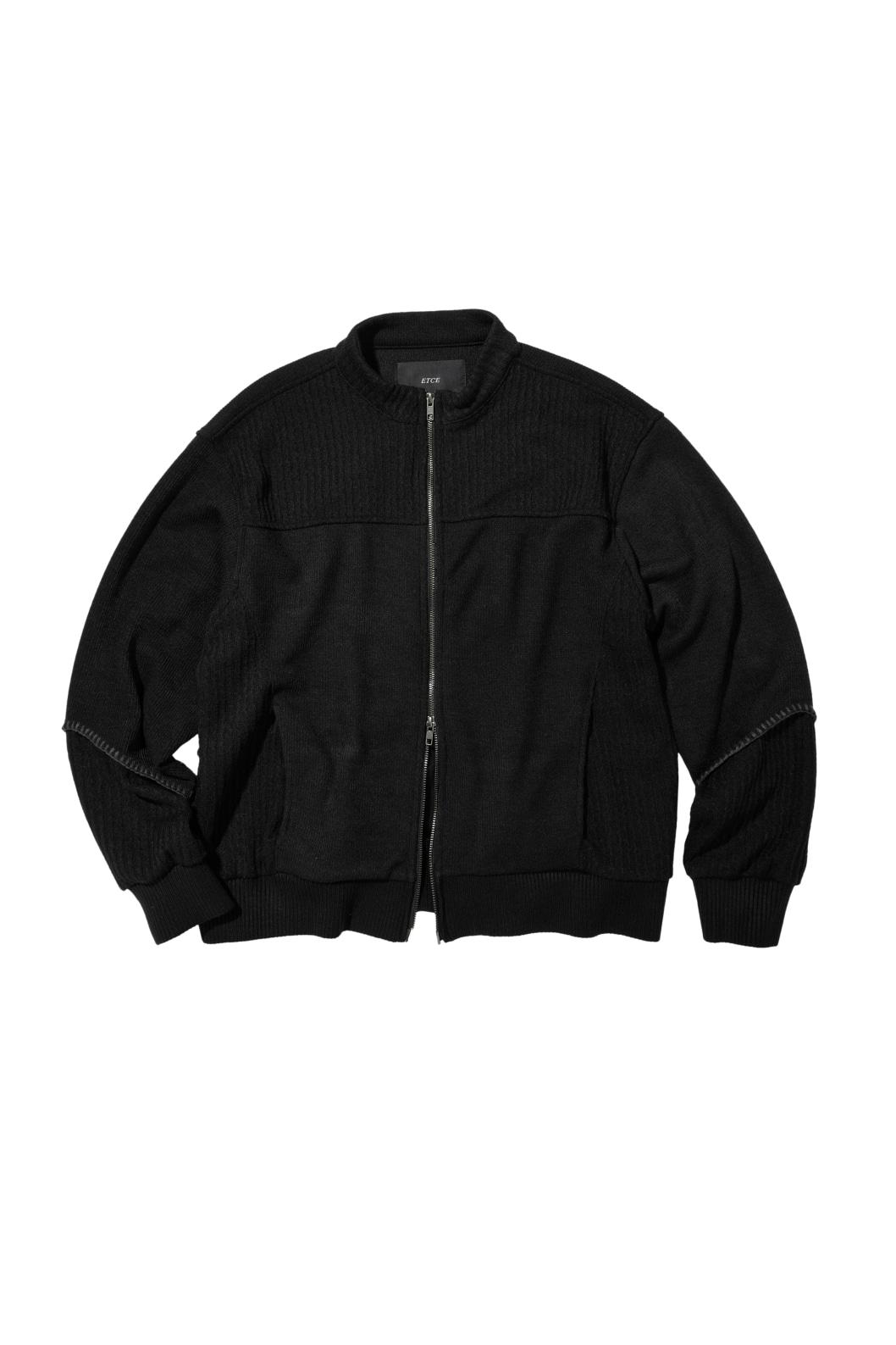 SMOCKING KNIT ZIP UP JACKET (BLACK)