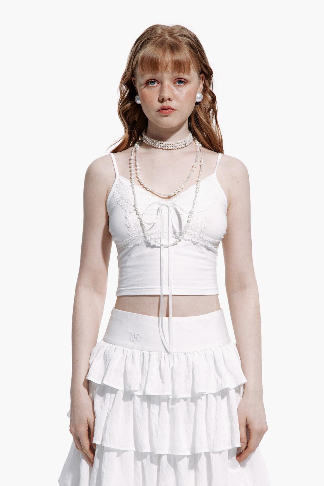 LACE SLEVELESS T-SHIRT WHITE [03/07 OPEN]