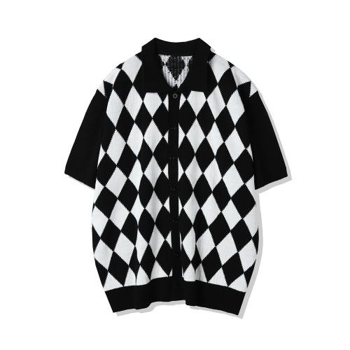 CHECKER BOARD COLLAR KNIT CARDIGAN BLACK