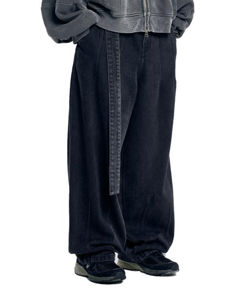 Oversized Washed Denim Pants [BLACK]