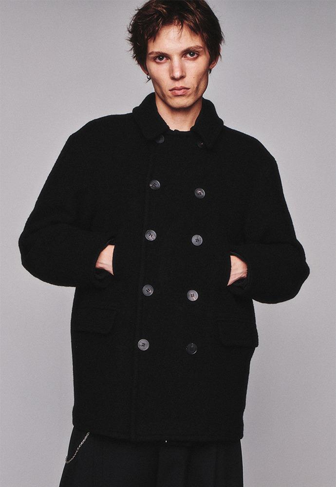 Washed Wool Pea Coat_Black