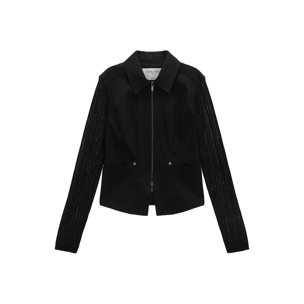 JERSEY MIXED KNIT ZIP UP JUMPER IN BLACK