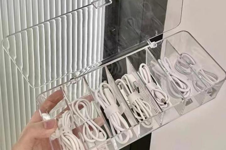 먼지차단 뚜껑있는 투명 칸막이 아크릴보관함+선정리타이10p 세트