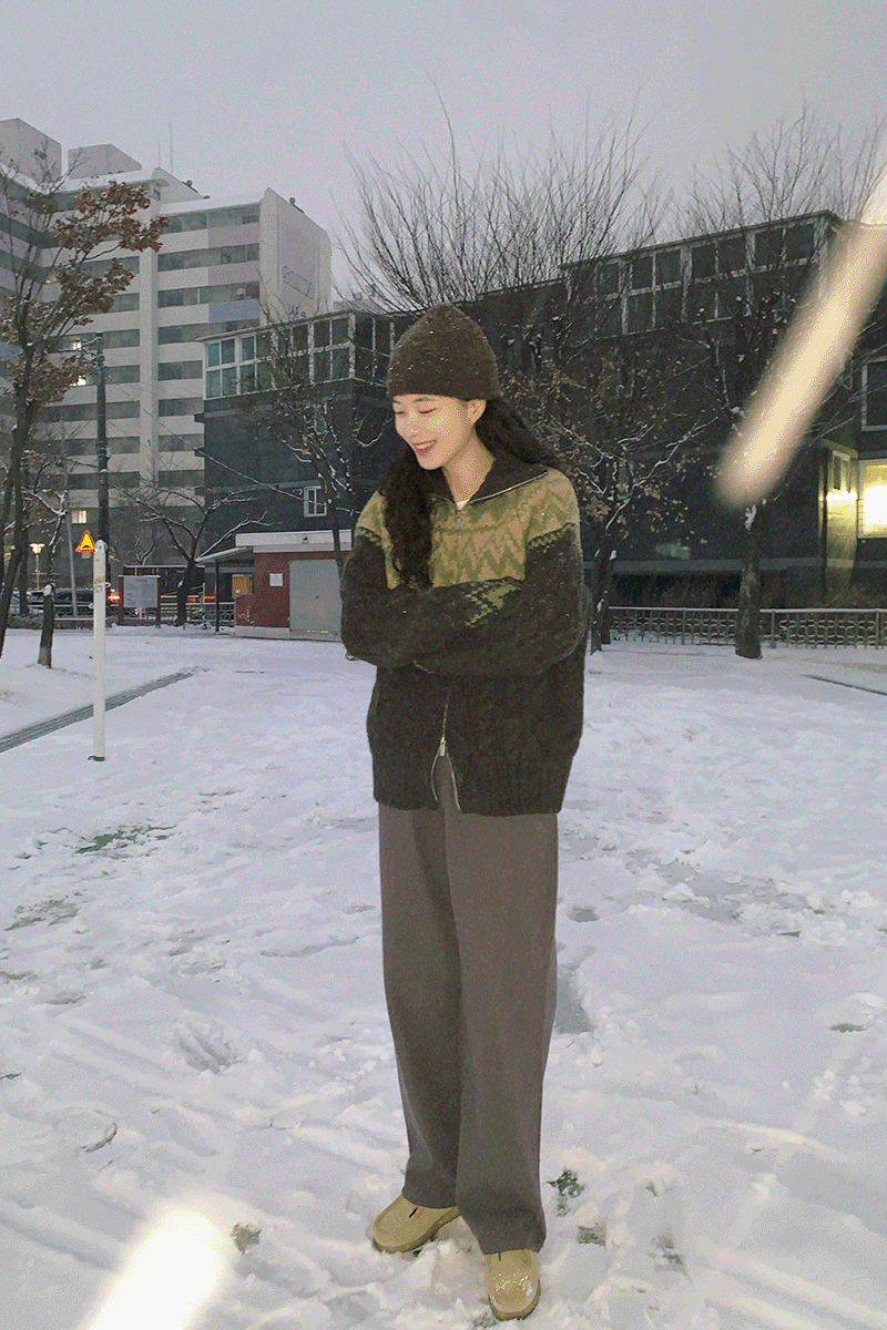 툰디 눈꽃 니트 집업