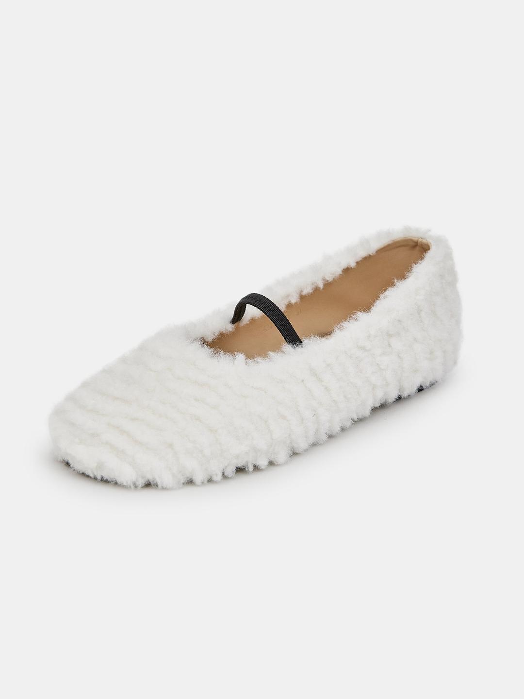 Faux Fur Mary Jane Flats, Ivory - 6US