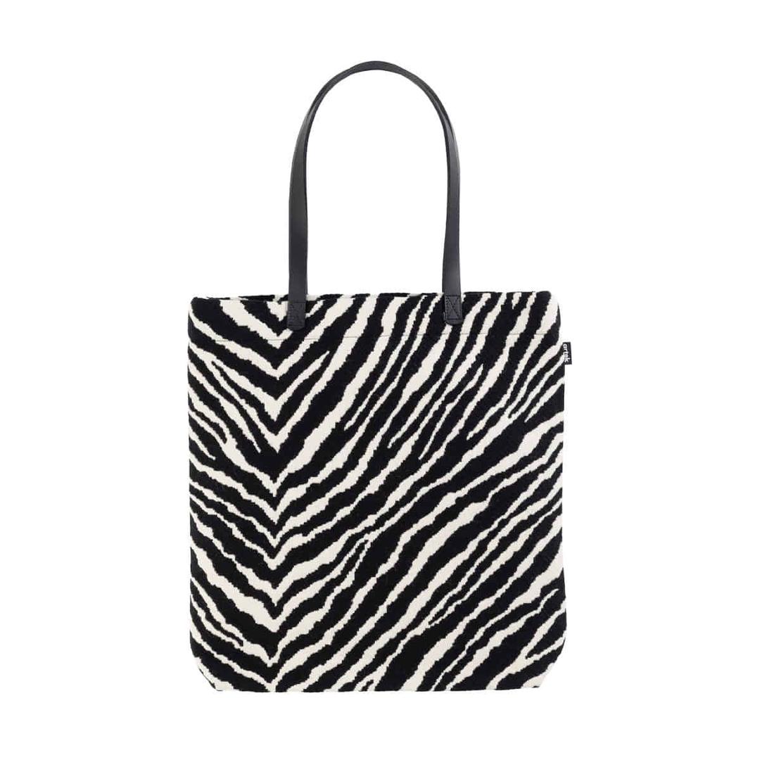 zebra tote bag with leather handle