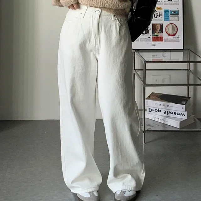 [-5kg 말라핏/피치기모] 화이트팬츠 블랙 와이드핏 키작녀 숏 안감기모 겨울 가을 와이드팬츠 화이트진