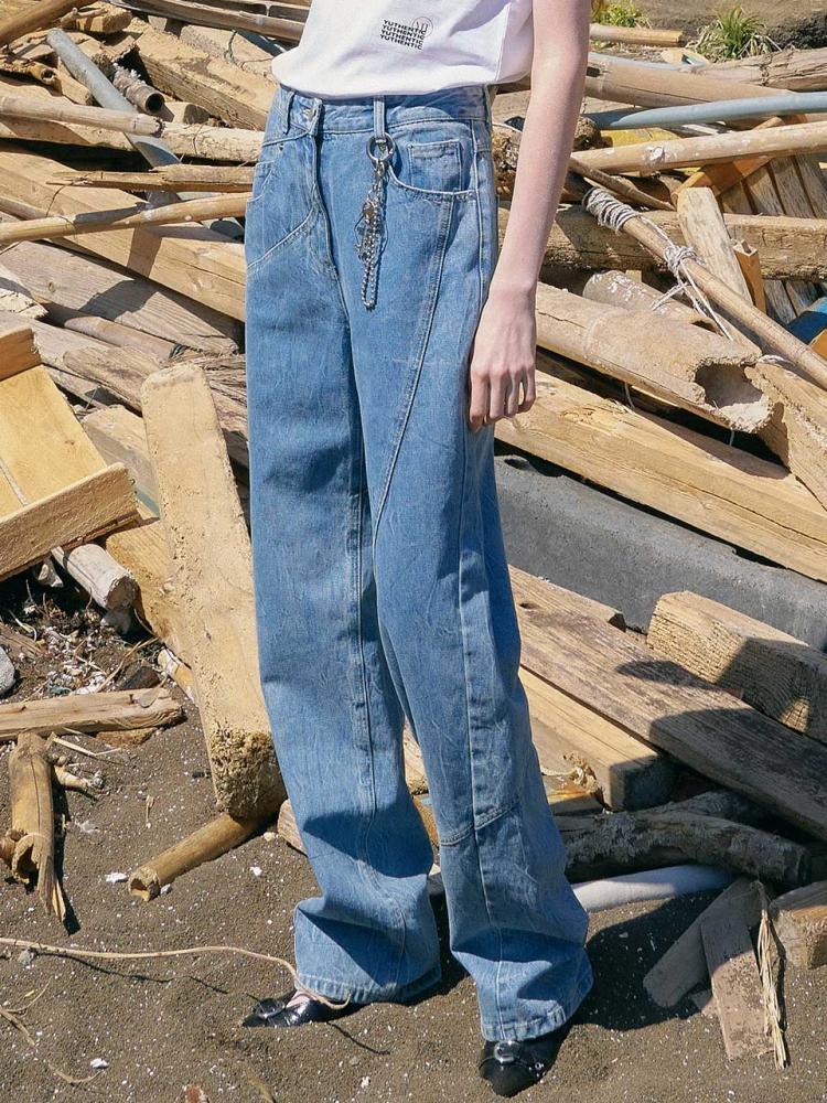 믹스드 절개 데님 팬츠 블루 AJ4XL25222