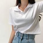 (문의폭주재진행/여유핏) 카라 반크롭 반팔티(4color)_버튼나인