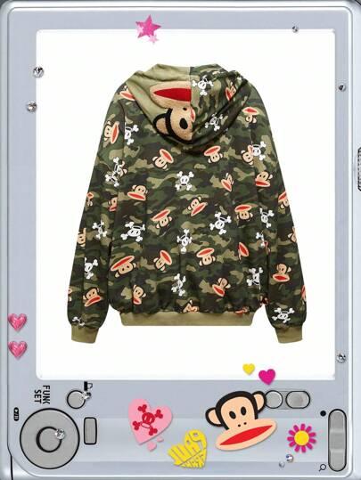 Paul Frank X ROMWE Y2K 하위문화 배디 스트리트 올오버 프린트 카모 루즈핏 스웨트셔츠