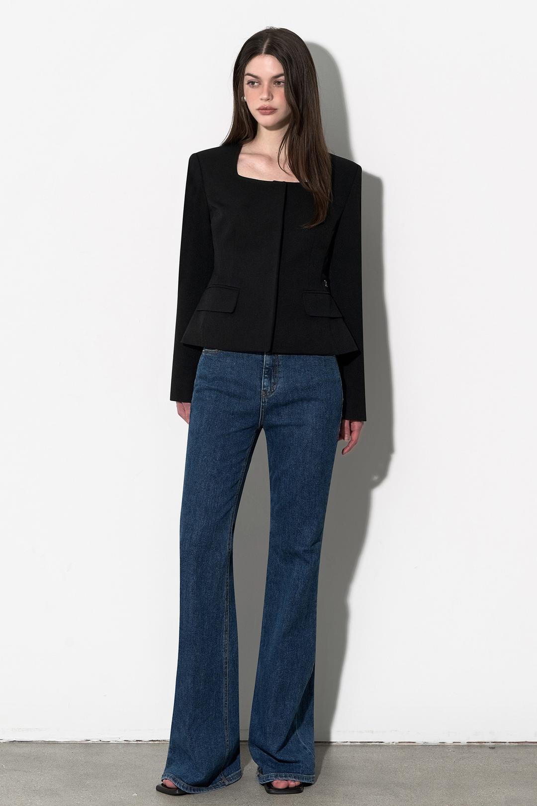 하이웨이스트 부츠컷 데님 팬츠 [블루]